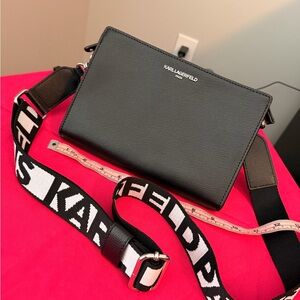 Karl Lagerfeld Black Shoulder Bag with Logo Strap